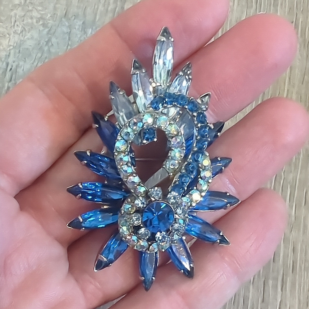 Vintage Blue Rhinestone and AB Brooch/ Pendant